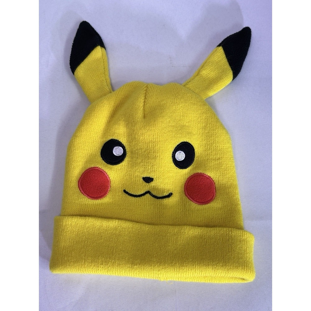 Pokemon Pikachu Knit Beanie Hat Adult OSFM Winter Yellow Cap w/ Ears